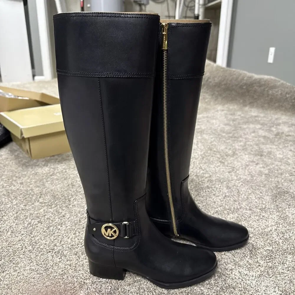 Michael Kors Harland Knee High Riding Boots‎ Black Leather 5M NWB